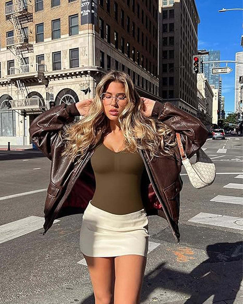 Vibecurve® Seamless Long Sleeve V-Neck Sculpting Bodysuit