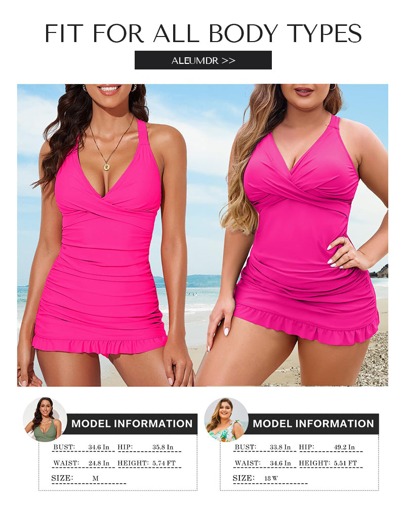 Vibecurve® Deep V Cross-Back Ruched One-Piece Swimsuit