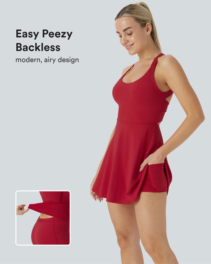 Vibecurve® Backless Twisted Flare Dance Active Dress