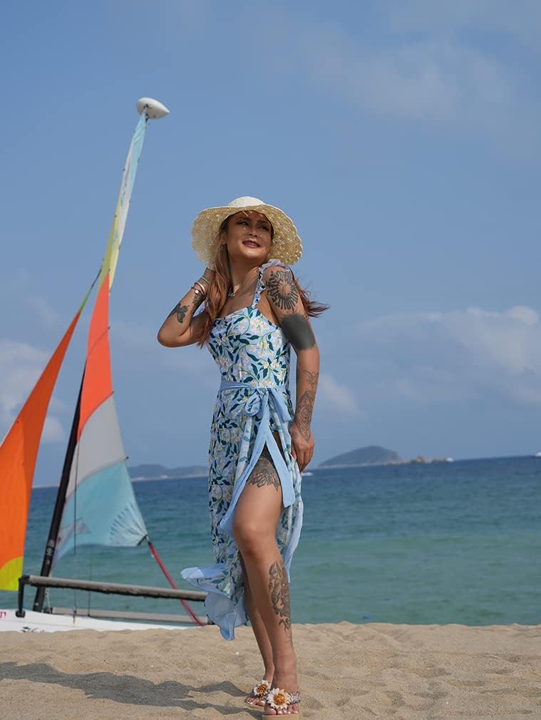 Vibecurve® Aprilake Women's Summer Square NeckSleeveless Swimsuit Bodysuit Tops Beach Skirt 2Piece Swimsuit Outfits