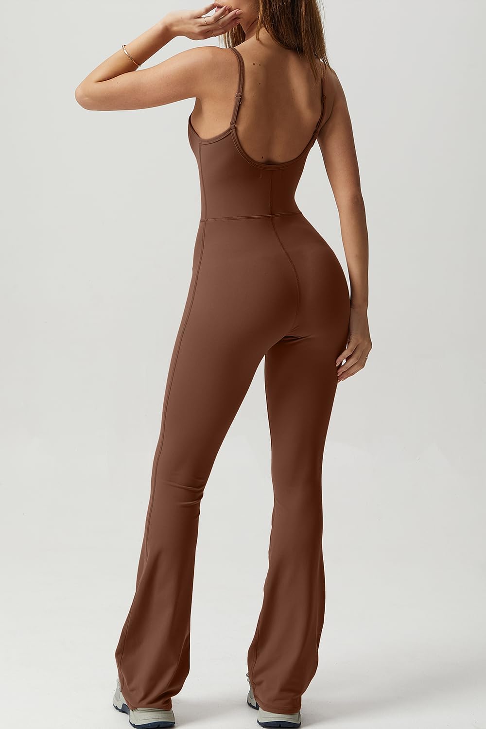 Vibecurve? Flare Jumpsuits for Women Spaghetti Straps Scoop Neck Bodycon Full Length Casual Unitard Playsuit