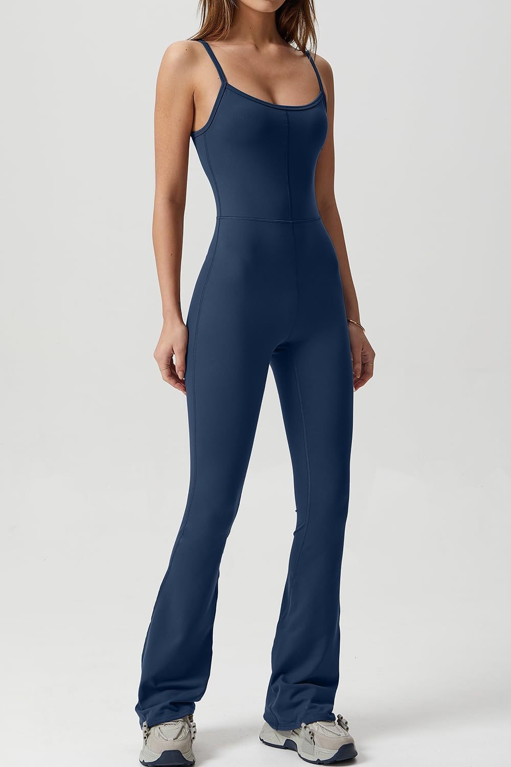 Vibecurve® Flare Jumpsuits for Women Spaghetti Straps Scoop Neck Bodycon Full Length Casual Unitard Playsuit