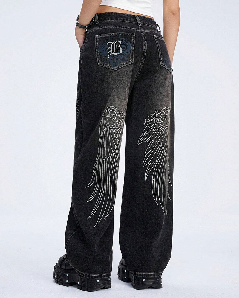 Vibecurve® Grunge Punk Denim Boyfriend Low-Rise Wide-Leg Jeans