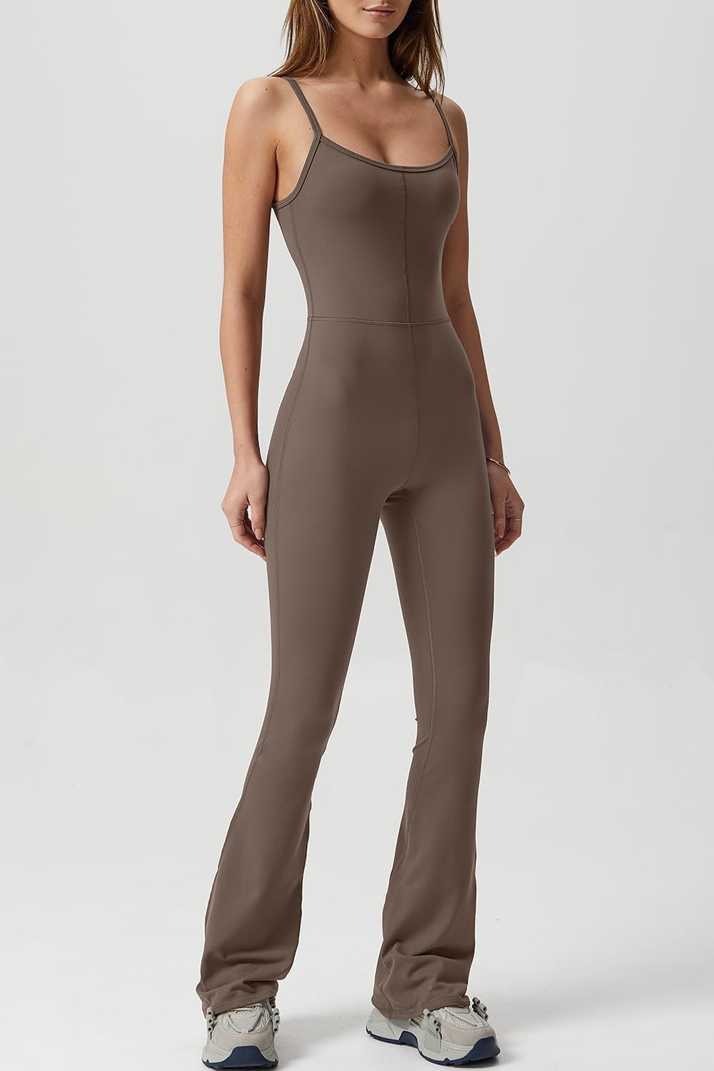 Vibecurve? Flare Jumpsuits for Women Spaghetti Straps Scoop Neck Bodycon Full Length Casual Unitard Playsuit