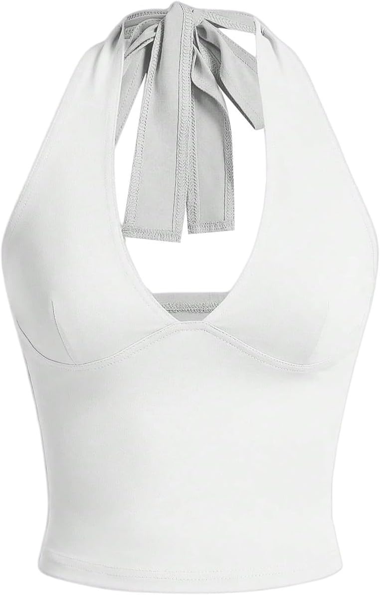 Vibecurve® Women's Halter Tops V Neck Tie Backless Summer Crop Tank Top