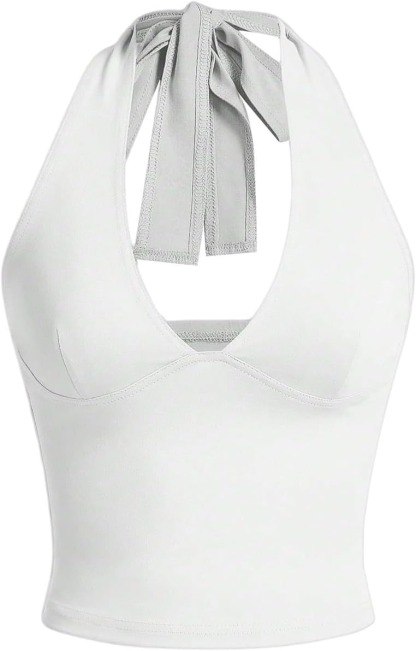 Vibecurve® Women's Halter Tops V Neck Tie Backless Summer Crop Tank Top