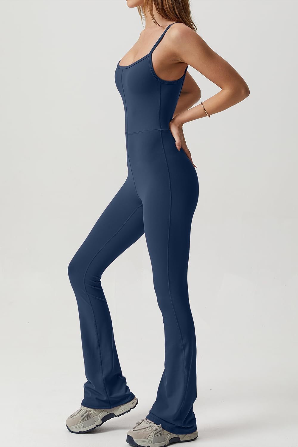 Vibecurve® Flare Jumpsuits for Women Spaghetti Straps Scoop Neck Bodycon Full Length Casual Unitard Playsuit