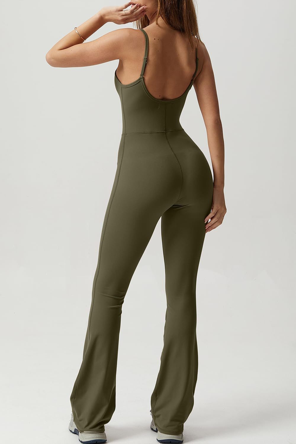 Vibecurve® Flare Jumpsuits for Women Spaghetti Straps Scoop Neck Bodycon Full Length Casual Unitard Playsuit
