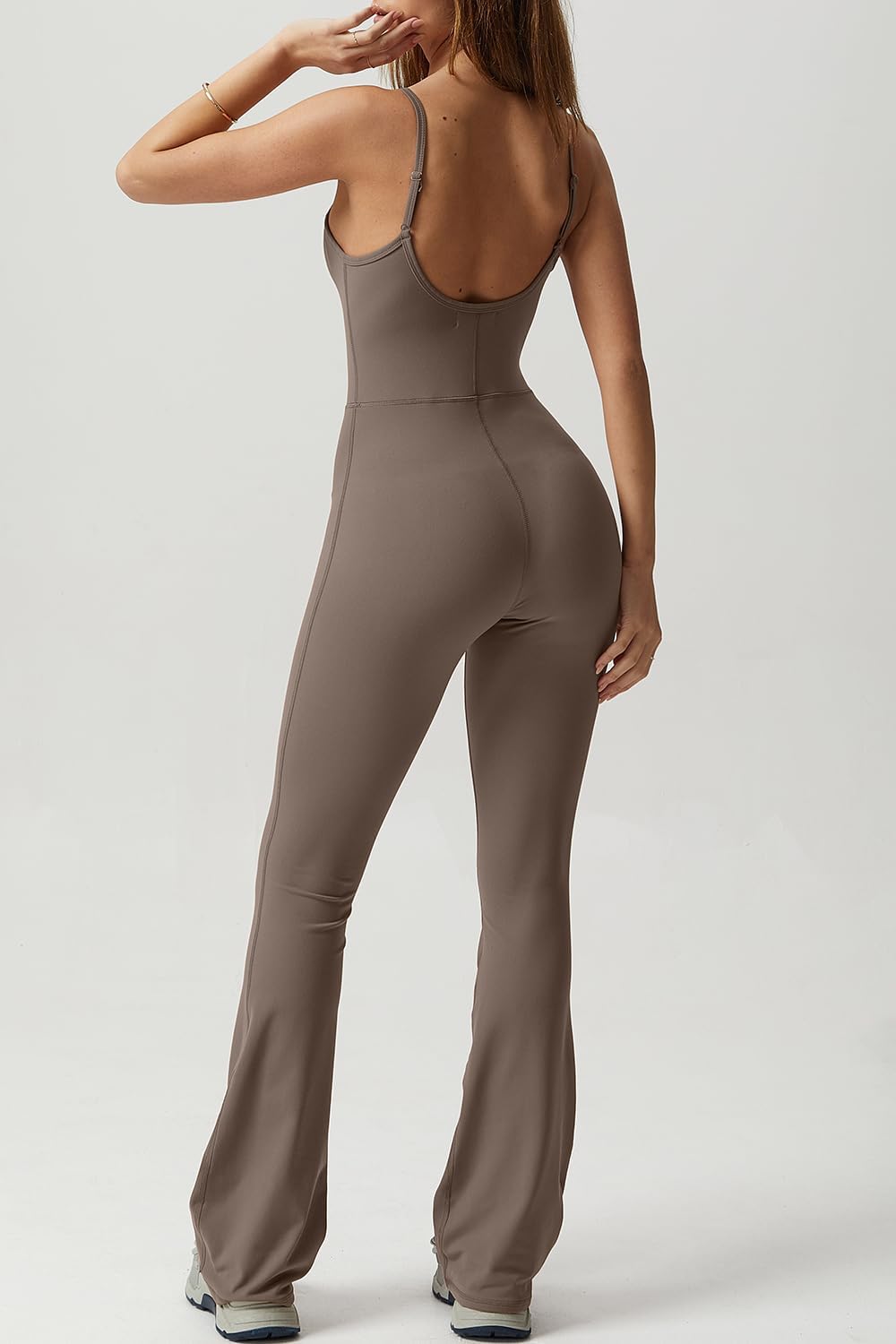 Vibecurve? Flare Jumpsuits for Women Spaghetti Straps Scoop Neck Bodycon Full Length Casual Unitard Playsuit
