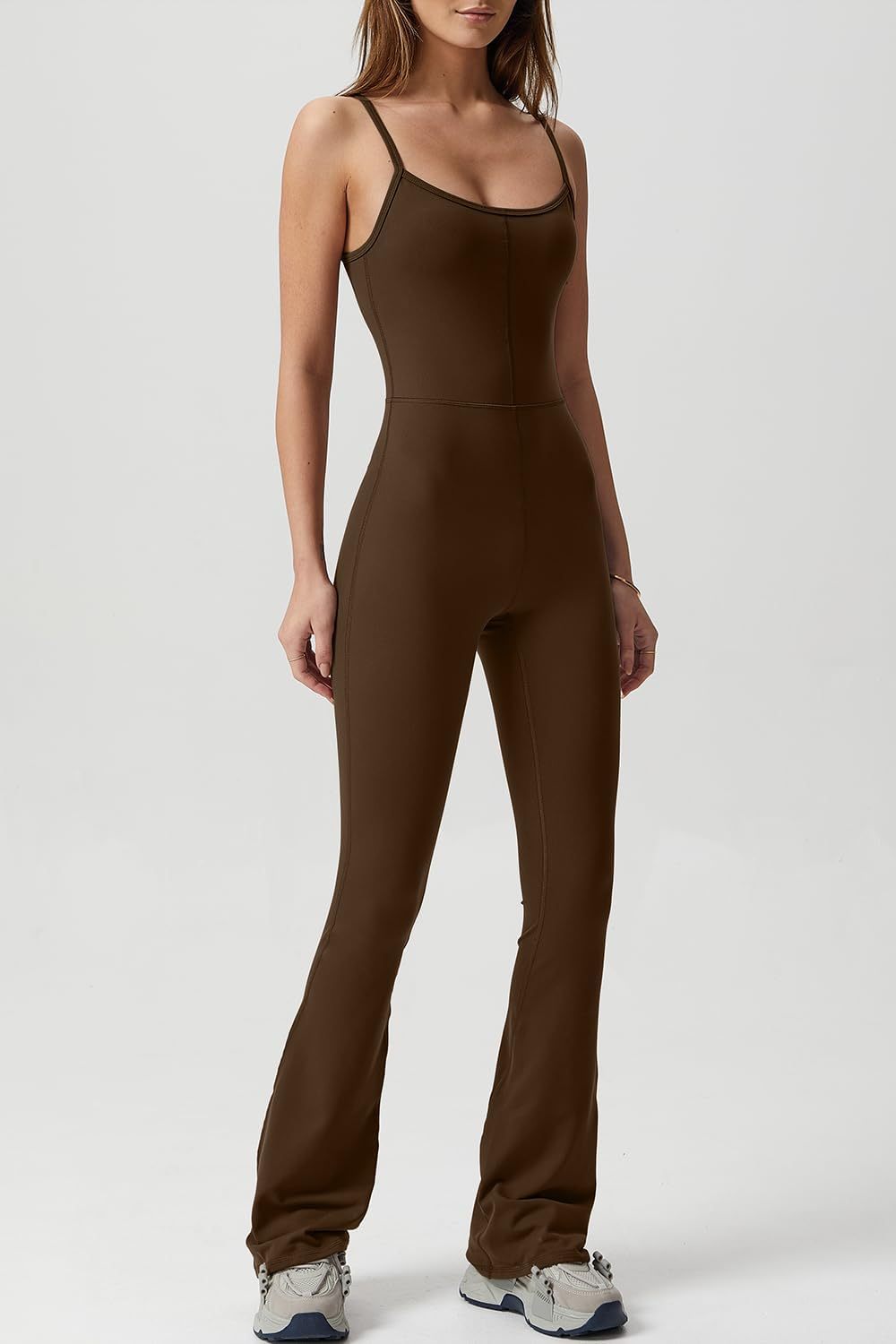 Vibecurve® Flare Jumpsuits for Women Spaghetti Straps Scoop Neck Bodycon Full Length Casual Unitard Playsuit