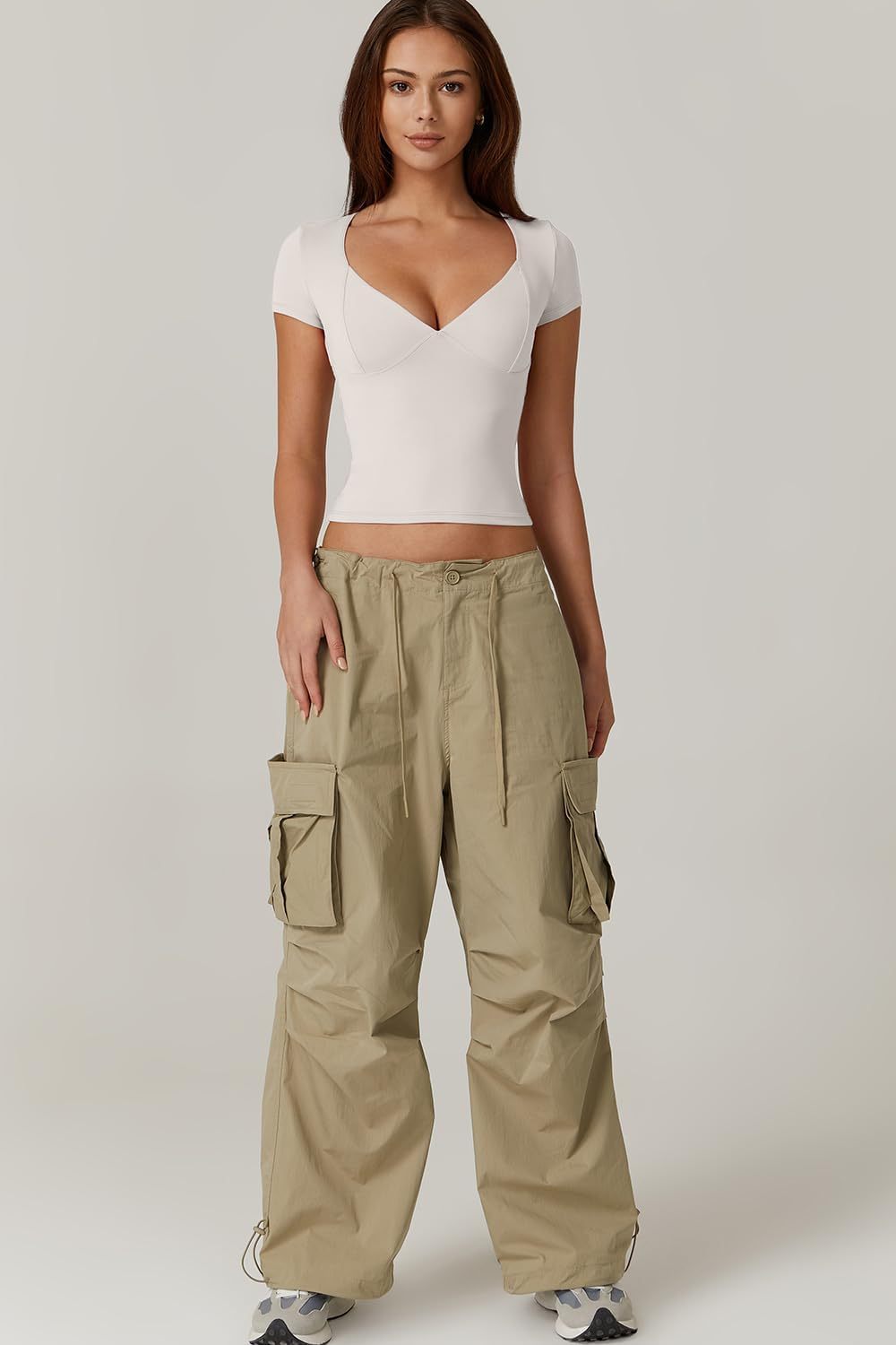 Vibecurve® Women's V Neck Short Sleeve T Shirts Double Lined Tee Seamed Cup Going Out Tops