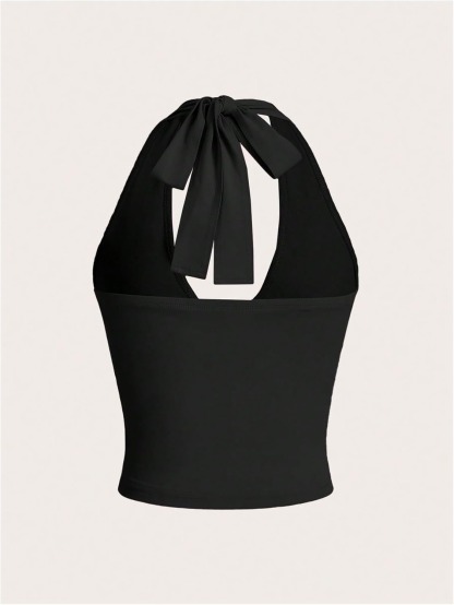 Vibecurve® Women's Halter Tops V Neck Tie Backless Summer Crop Tank Top