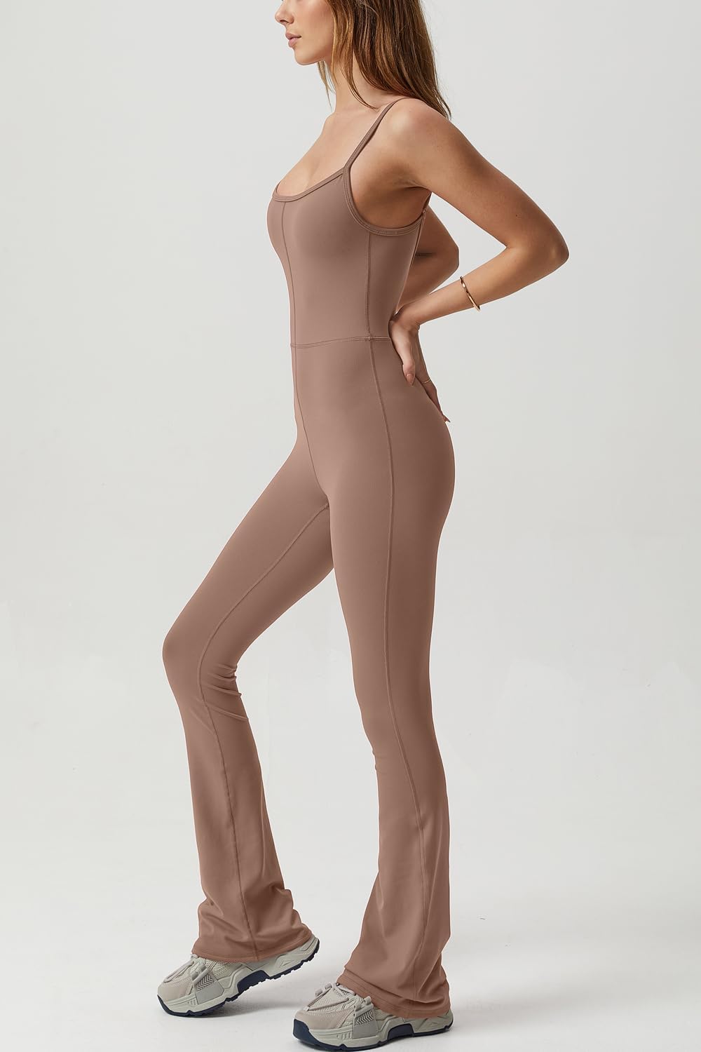 Vibecurve? Flare Jumpsuits for Women Spaghetti Straps Scoop Neck Bodycon Full Length Casual Unitard Playsuit