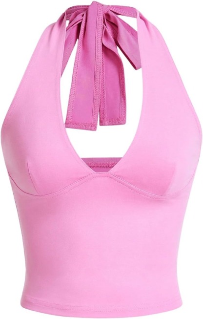 Vibecurve® Women's Halter Tops V Neck Tie Backless Summer Crop Tank Top