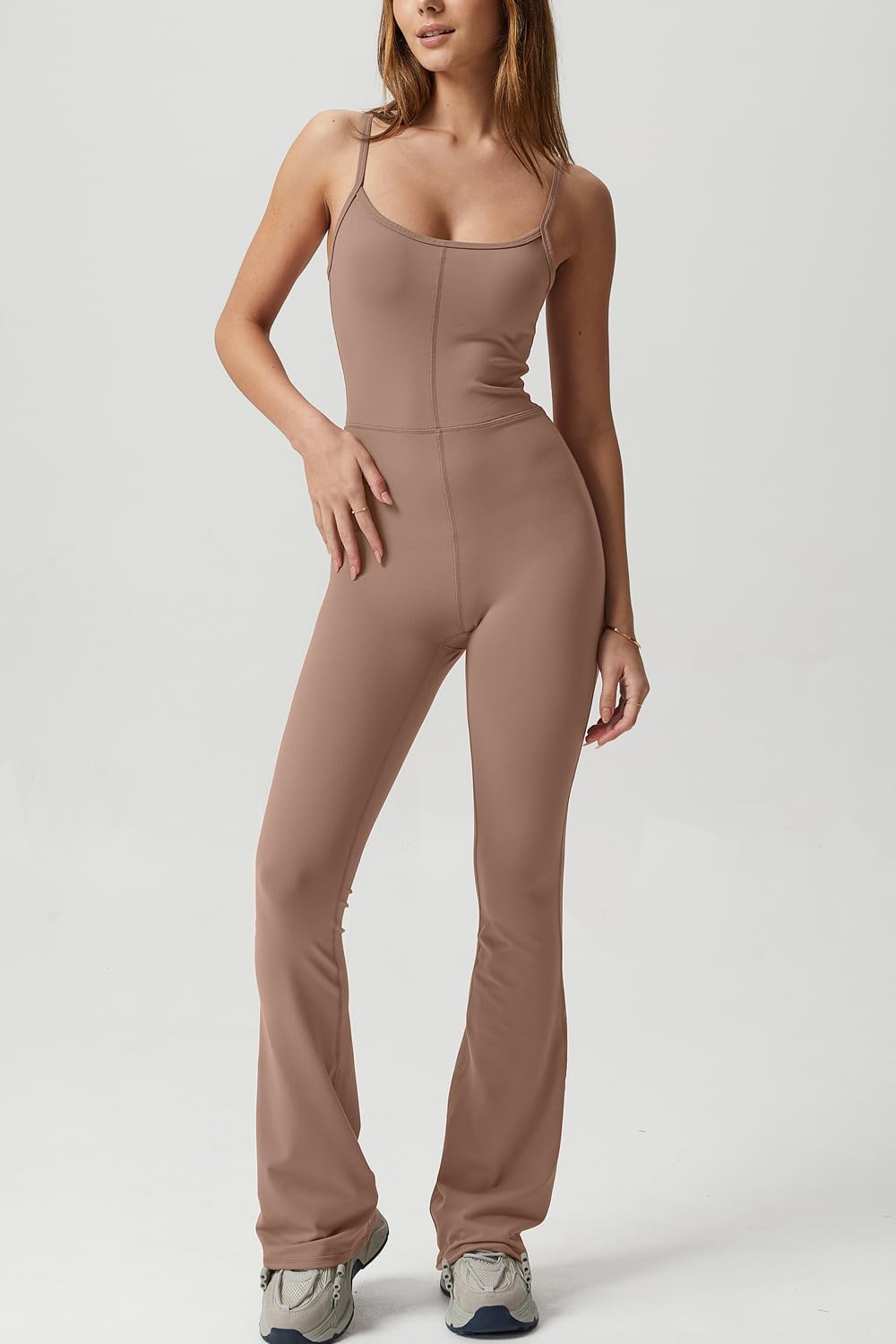Vibecurve? Flare Jumpsuits for Women Spaghetti Straps Scoop Neck Bodycon Full Length Casual Unitard Playsuit