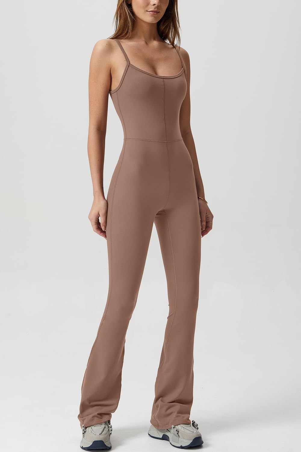 Vibecurve? Flare Jumpsuits for Women Spaghetti Straps Scoop Neck Bodycon Full Length Casual Unitard Playsuit