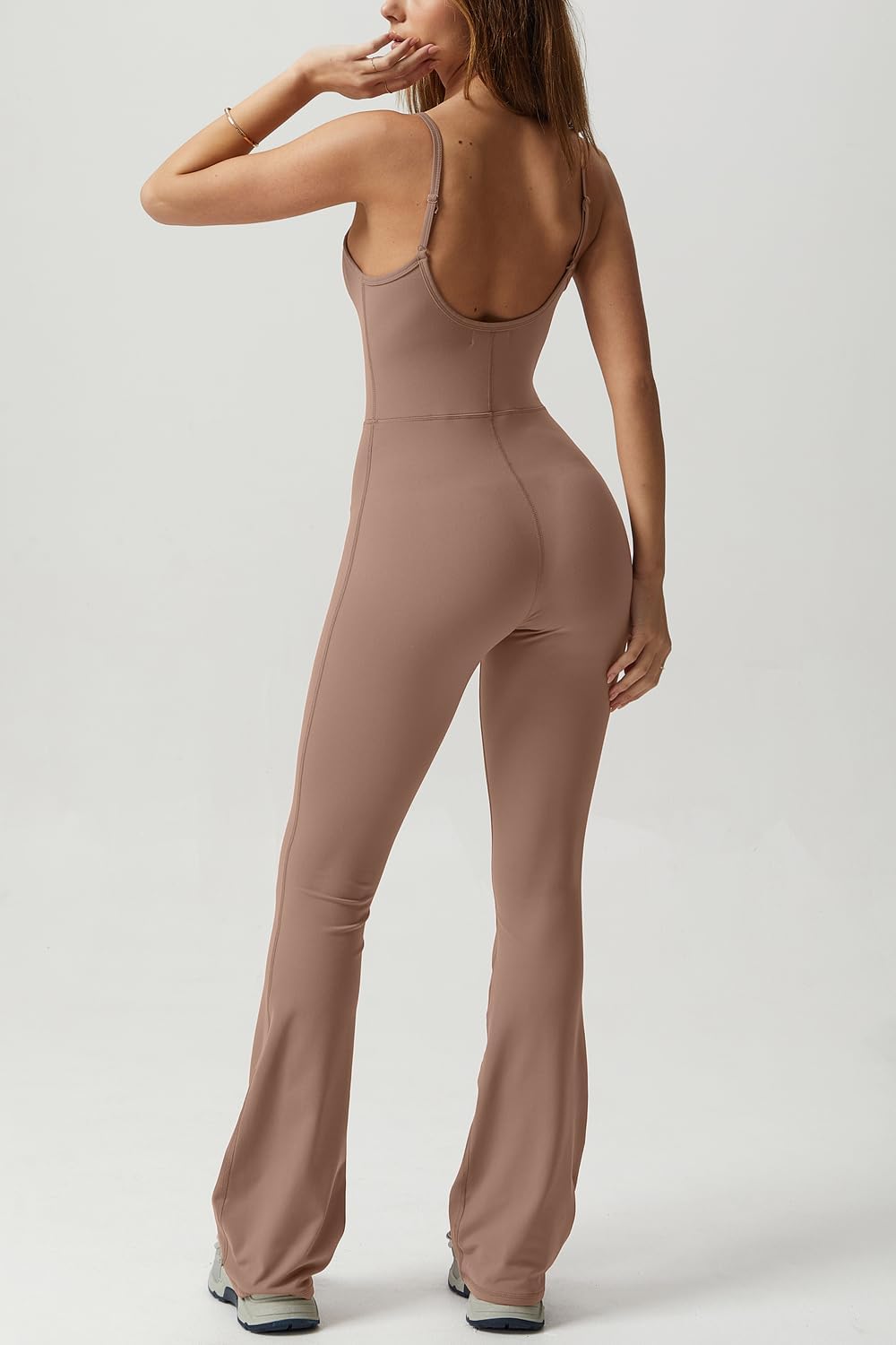 Vibecurve? Flare Jumpsuits for Women Spaghetti Straps Scoop Neck Bodycon Full Length Casual Unitard Playsuit