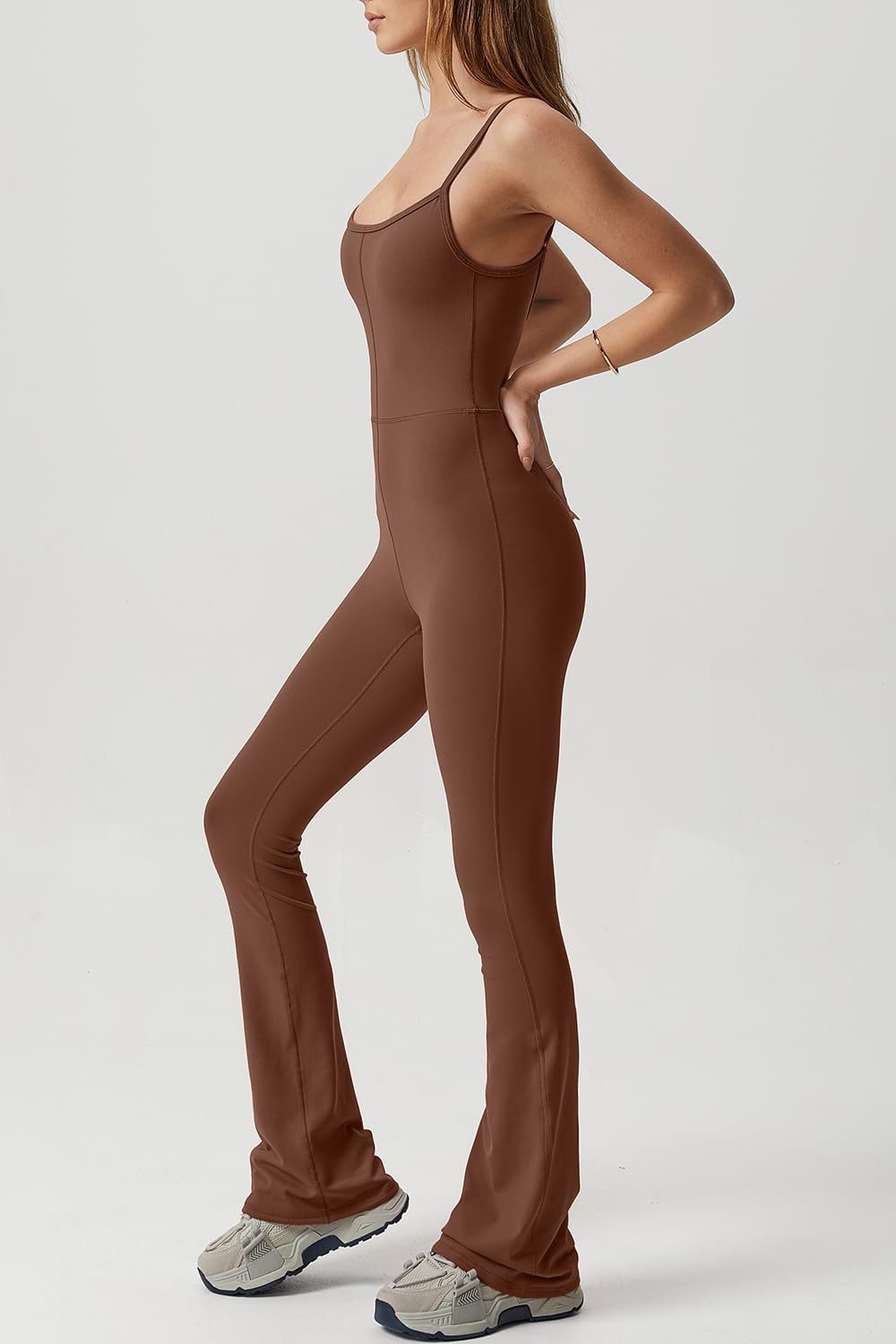 Vibecurve? Flare Jumpsuits for Women Spaghetti Straps Scoop Neck Bodycon Full Length Casual Unitard Playsuit