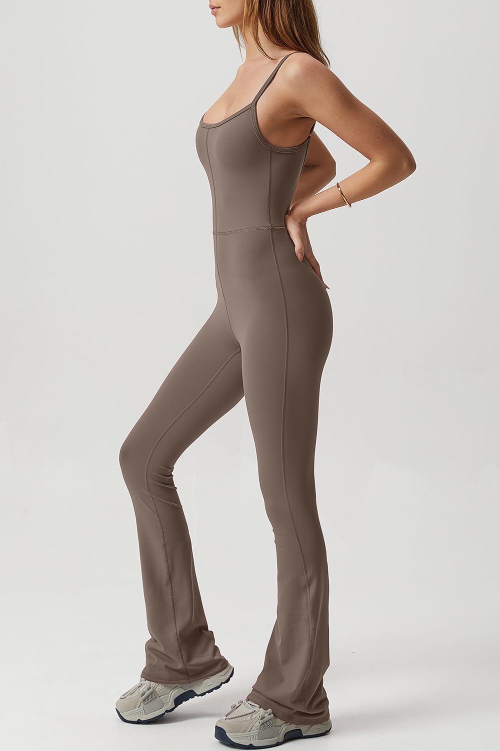 Vibecurve? Flare Jumpsuits for Women Spaghetti Straps Scoop Neck Bodycon Full Length Casual Unitard Playsuit