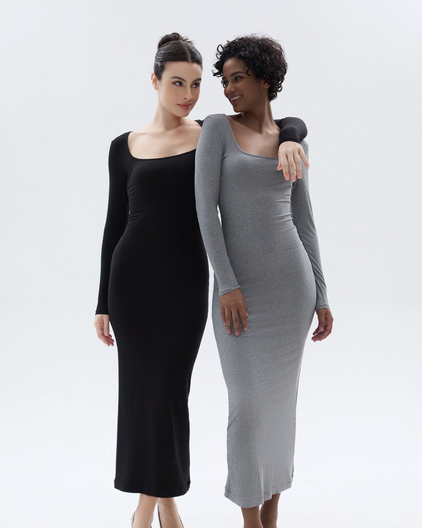 Vibecurve Women's Long Sleeve Dress Soft Lounge  Ribbed Square Neck Dresses Vibecurve