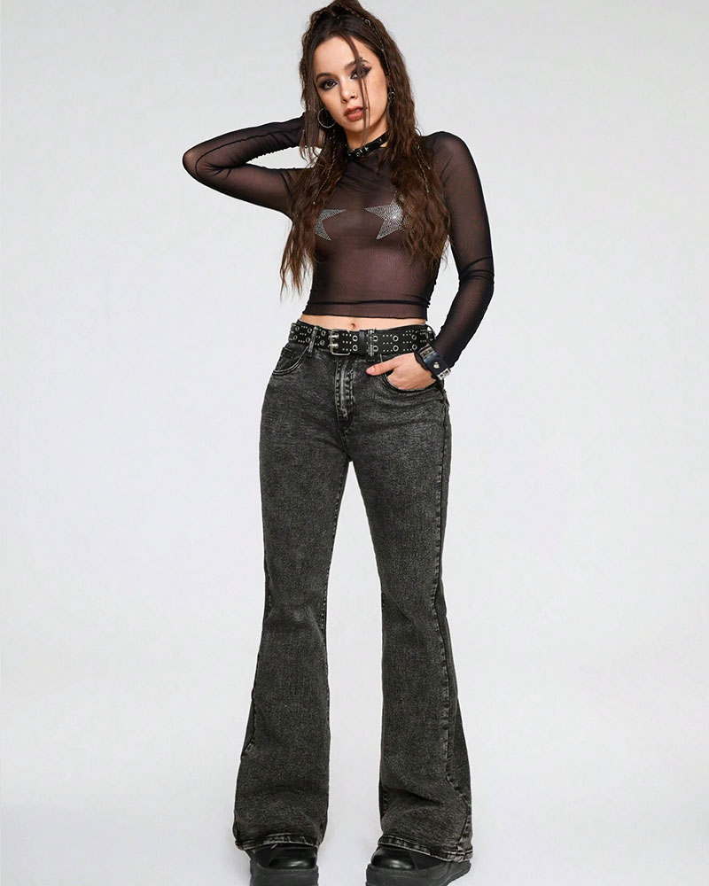 Vibecurve® Goth Slant Pocket Flare Leg Jeans