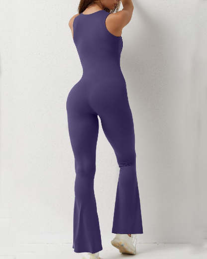 Vibecurve® Women's Sleeveless Sexy Square Neck Jumpsuit Stretch Flare Leggings Romper
