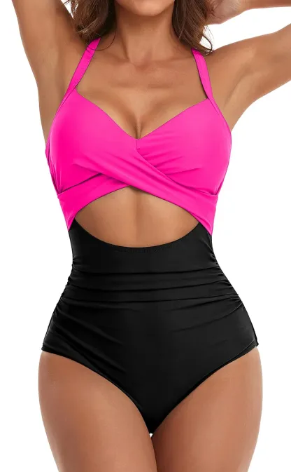 Vibecurve® Women's One Piece Swimsuits Tummy Control Cutout High Waisted Bathing Suit Wrap Tie Back 1 Piece Swimsuit