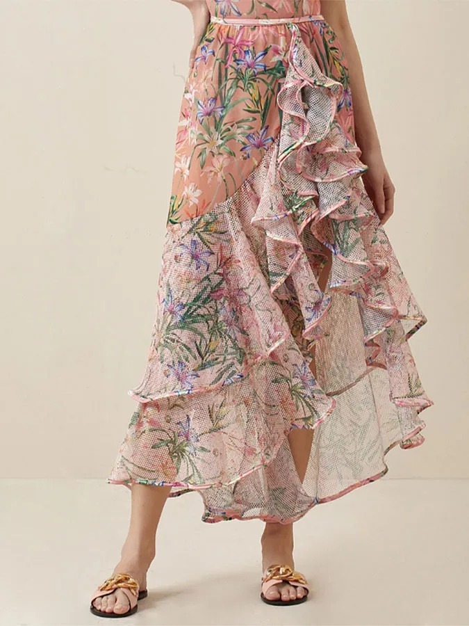 Vibecurve® Women's One Piece Swimsuit with Beach Cover up Wrap Skirt Sarong Retro Floral Print Bikini Set Two Piece Bathing Suit