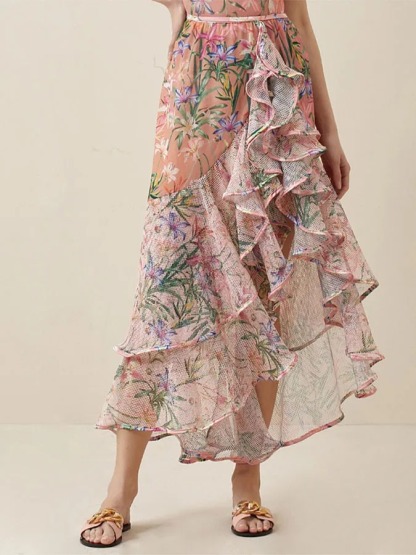 Vibecurve® Women's One Piece Swimsuit with Beach Cover up Wrap Skirt Sarong Retro Floral Print Bikini Set Two Piece Bathing Suit