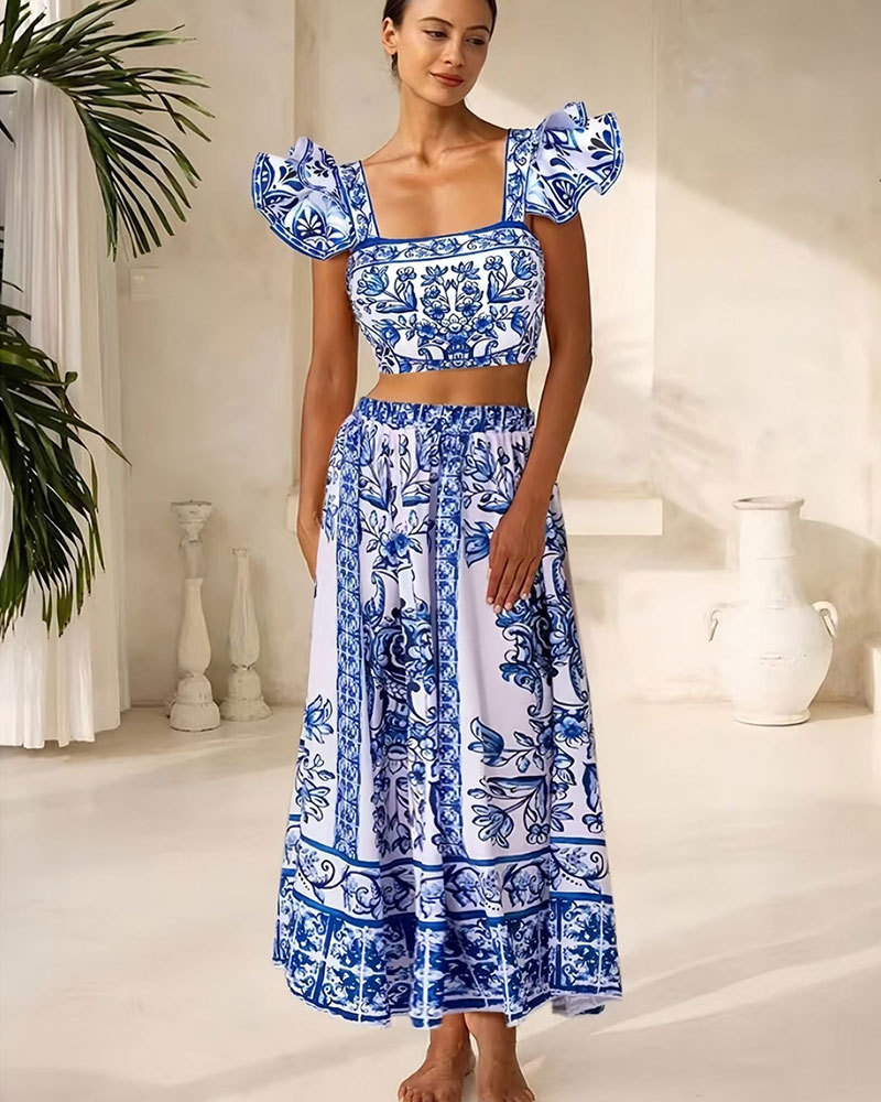 Vibecurve® Printed Sunscreen Swimsuit and Skirt/Sarong