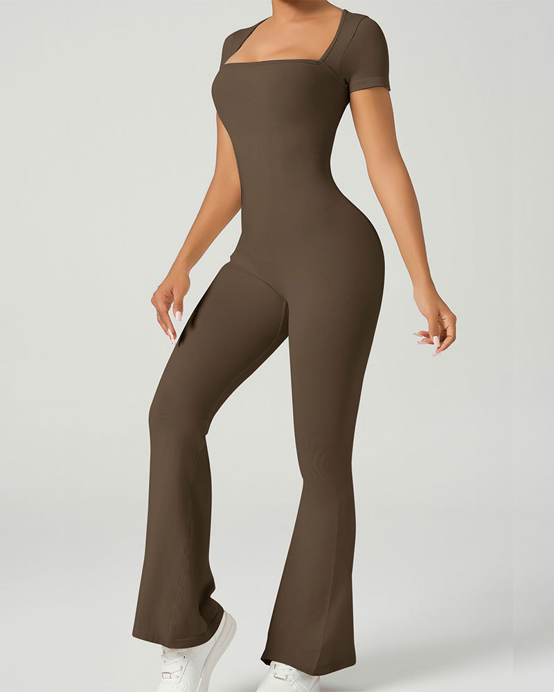 Vibecurve® Women's Sexy Square Neck Jumpsuit Full-Length Stretch Jumpsuit
