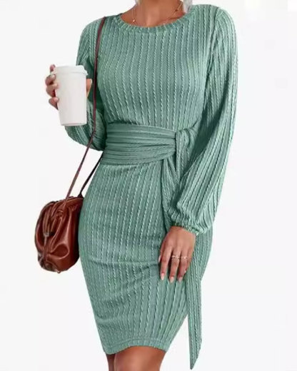 Vibecurve® Women's Elegant Knit Dress Long Lantern Sleeve