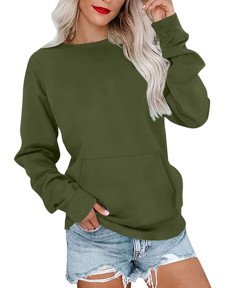 Vibecurve® Women's Crewneck Hoodless Sweatshirt With Kangaroo Pocket