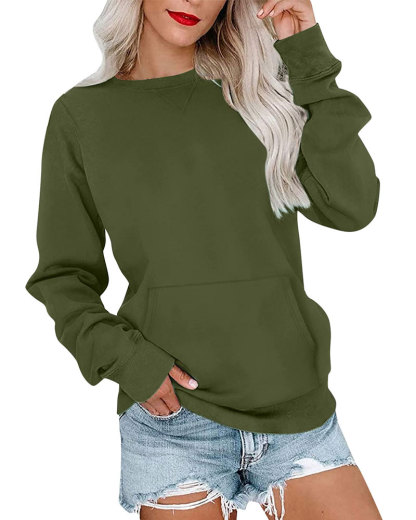 Vibecurve® Women's Crewneck Hoodless Sweatshirt With Kangaroo Pocket