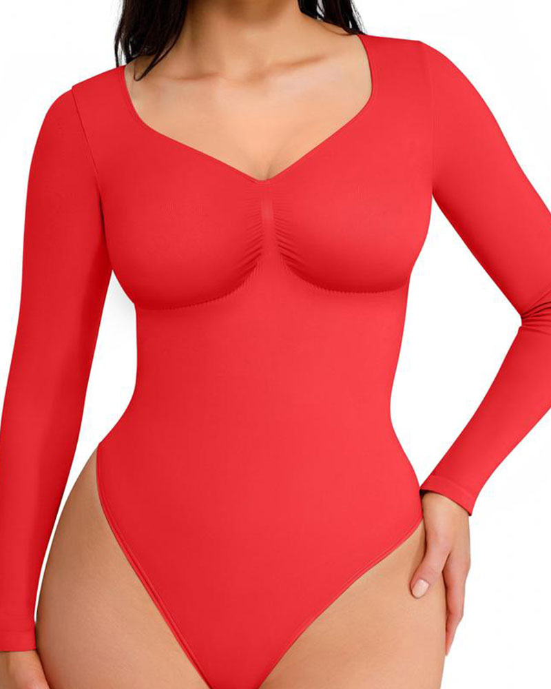 Vibecurve® Womenswear Seamless Sculpt Long Sleeve Thong Bodysuit for Tummy Control