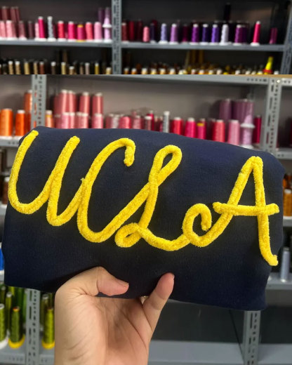 Vibecurve® Chenille YARN EMBROIDERED Sweatshirt Chenille Game Day Fuzzy Letter