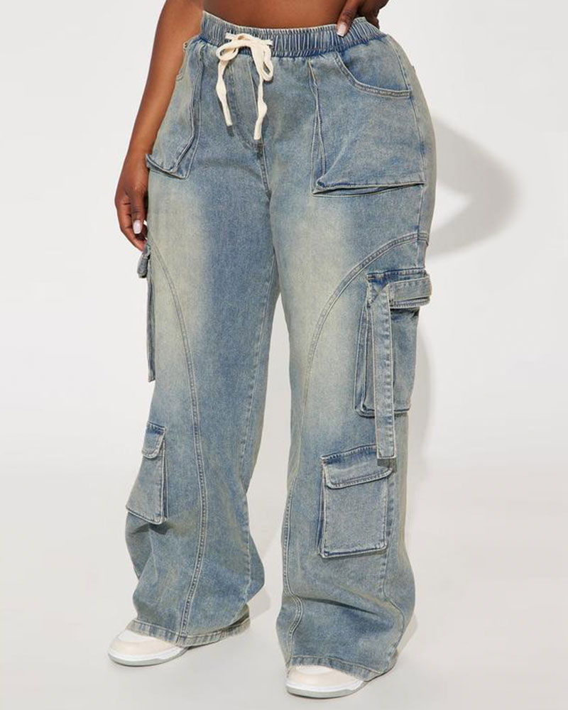 Vibecurve® Baggy Cargo Jeans - Vintage Wash