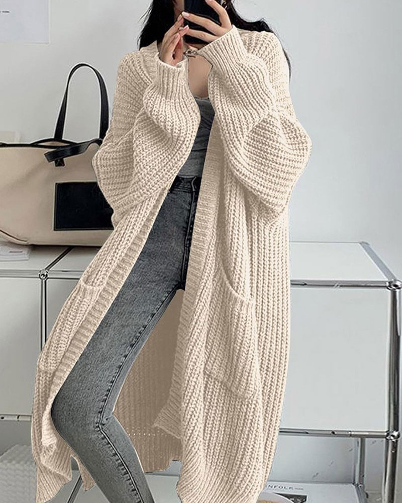 Vibecurve® Solid Drop Shoulder Long Cardigan