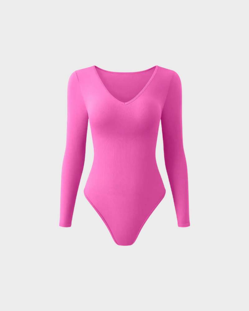 Vibecurve® Sexy Ribbed V Neck Long Sleeve Bodysuits