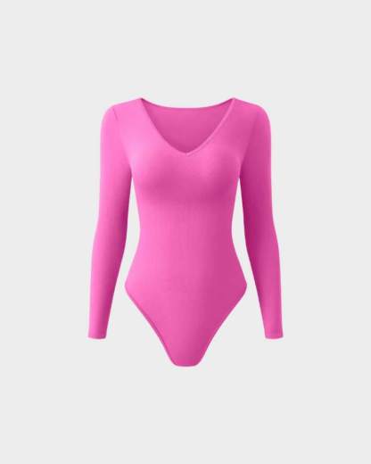 Vibecurve® Sexy Ribbed V Neck Long Sleeve Bodysuits
