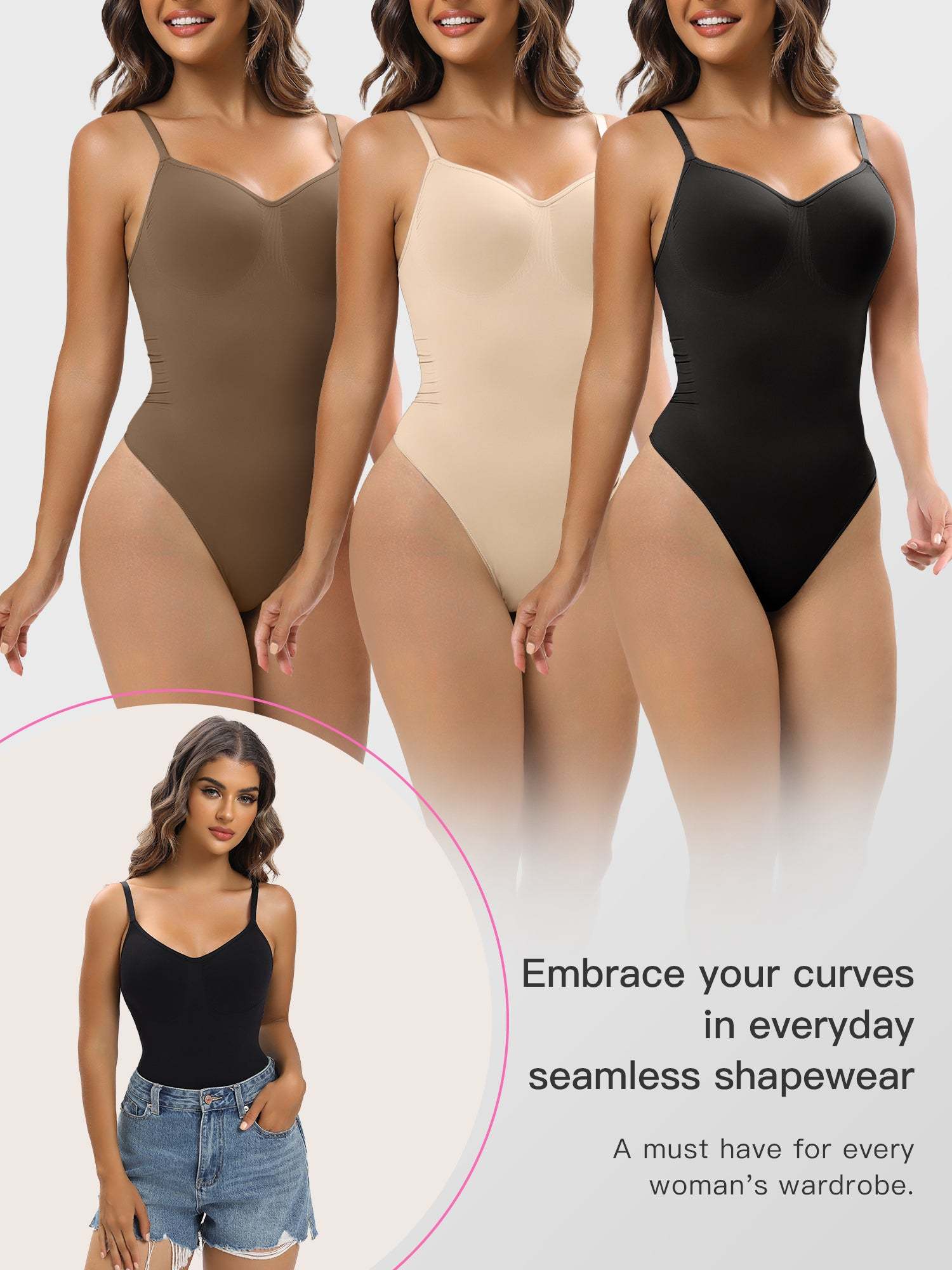 Vibecurve® Women Shapewear Tummy Control Bodysuit Seamless Sculpting Snatched Waist Body Suit Thong