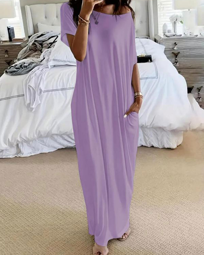 Vibecurve® Solid Color Batwing Sleeve Lounge Dress