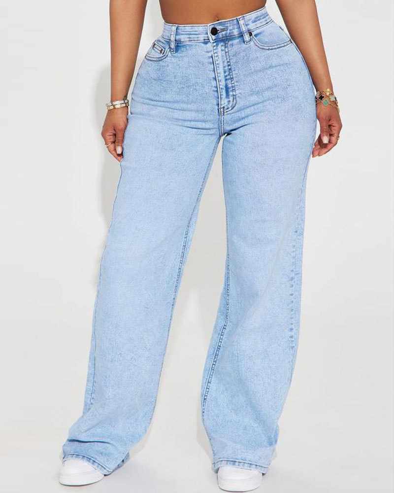Vibecurve® Stretch Wide Leg Jeans - Light Wash