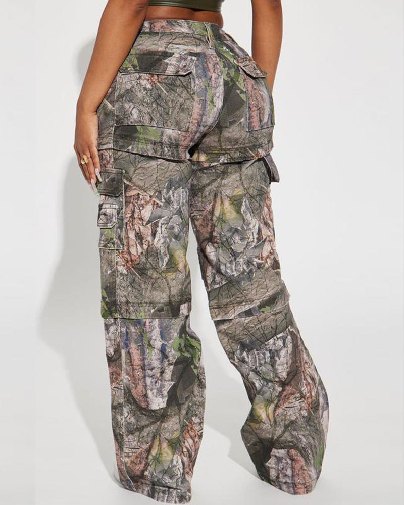 Vibecurve® Camo Stretch Cargo Jean - Olive/combo