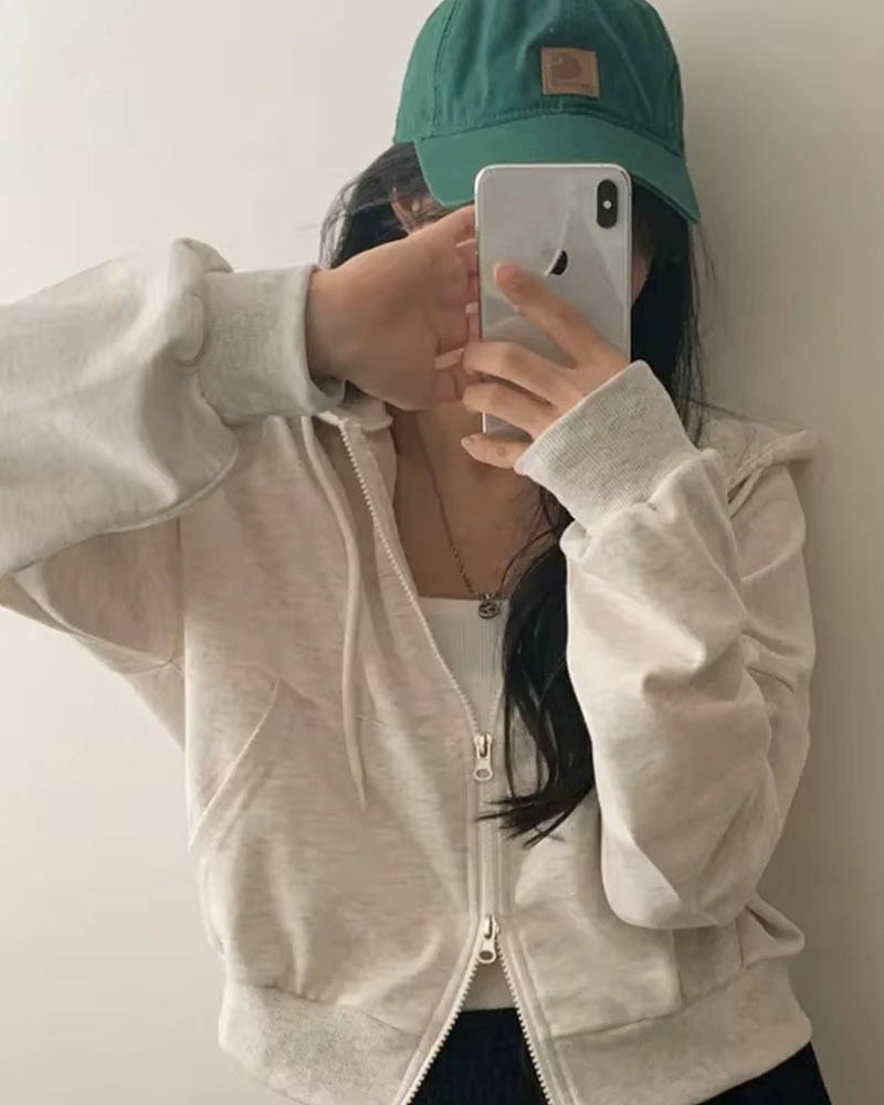 Vibecurve® Versatile Hooded Double Zipper Design Loose Casual Long Sve ort Sweatirt