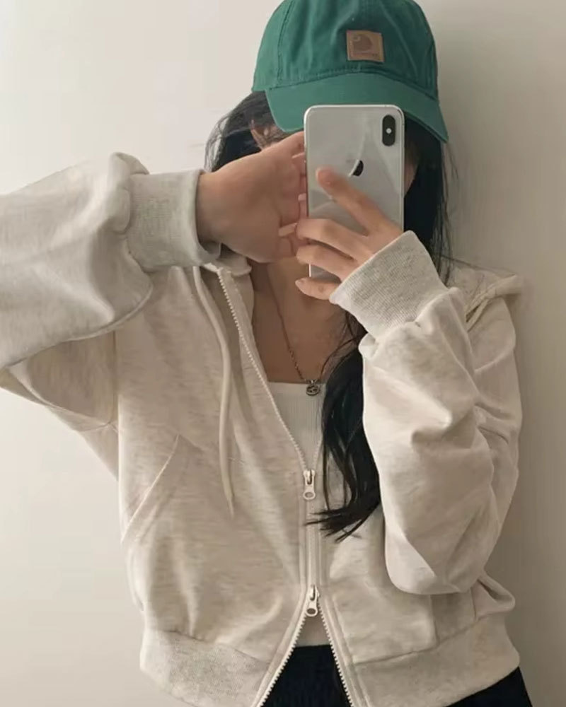 Vibecurve® Versatile Hooded Double Zipper Design Loose Casual Long Sve ort Sweatirt