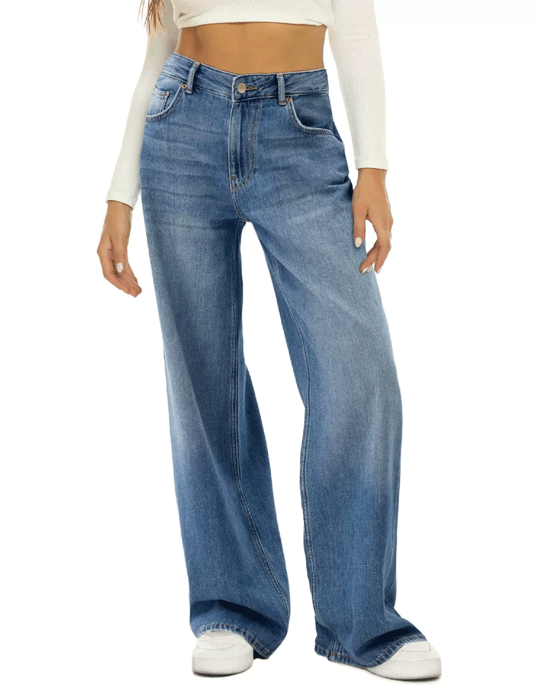 Vibecurve® Women's Trendy Denim High Waist Multi-Pocket Wide Leg Jeans