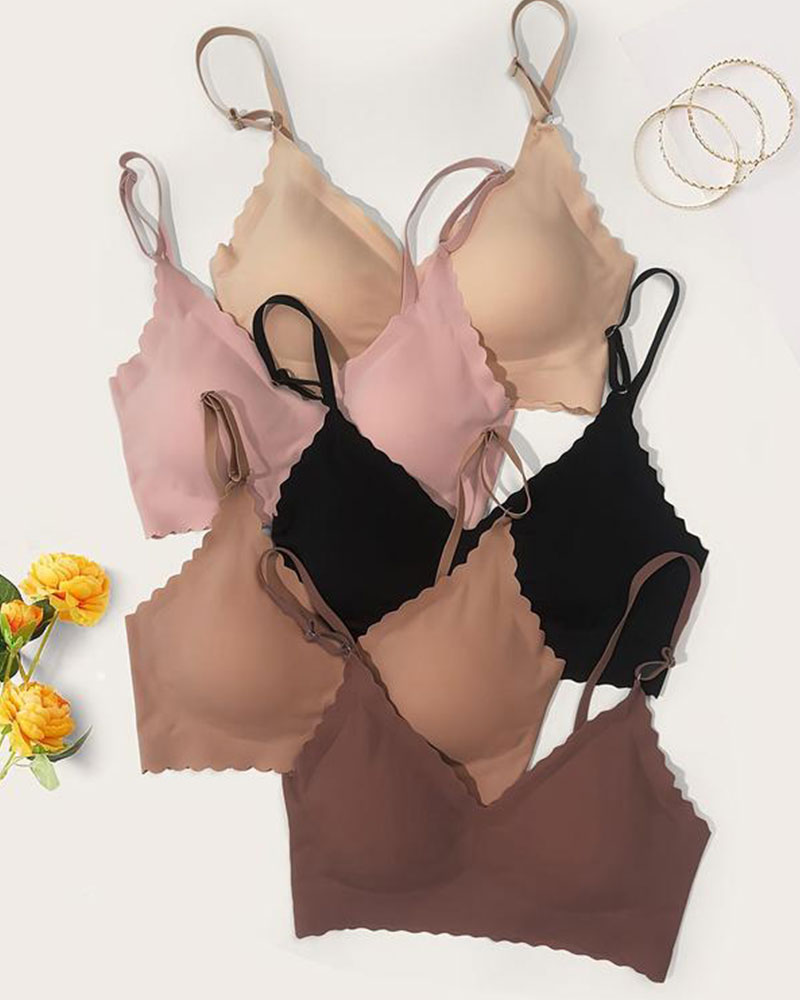 Vibecurve® Women's Solid Scallop Trim Wireless Push Up Seamless Bra
