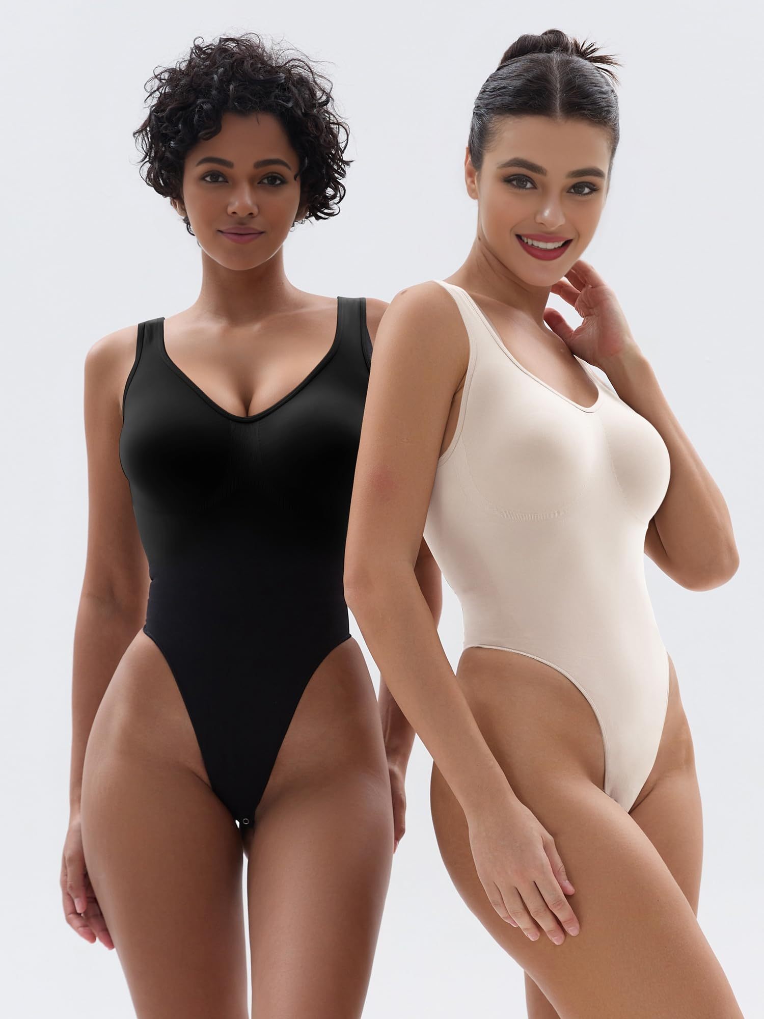 Vibecurve® Sculpting Bodysuit for Women Tummy Control Seamless Shapewear Scoop Neck Thong Body Shaper