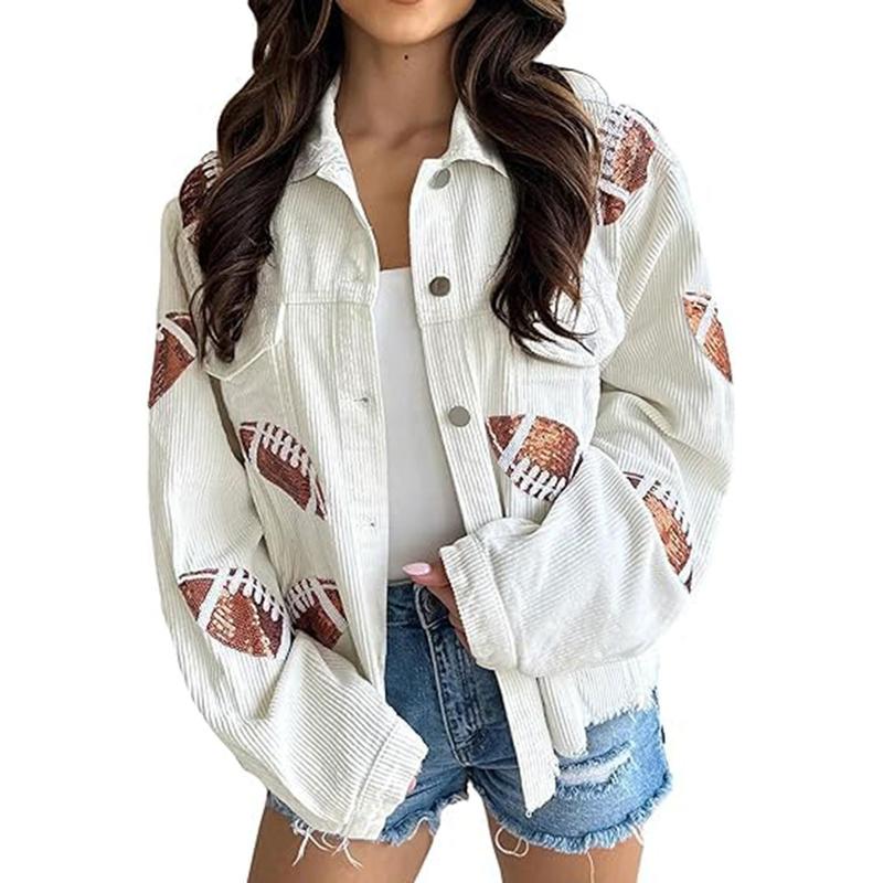 Vibecurve® Game Day Corduroy Sequin Football Cropped Jacket
